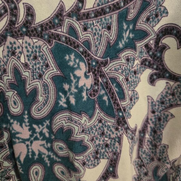 Talbots Silk Blend Purple Teal Paisley Classic Crewneck Cardigan Sweater Size M - Picture 5 of 7